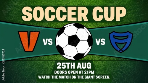 Soccer Cup Match Day Event Flyer With Green Grass Background