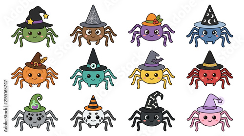 Cute Halloween Spiders with Witch Hats Collection