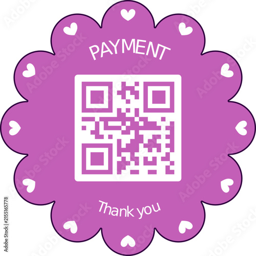 Digital payment qr code sticker design featuring a cute thank you sign