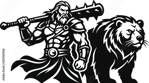 Warrior and bear emblem