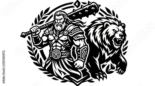 Warrior and bear emblem