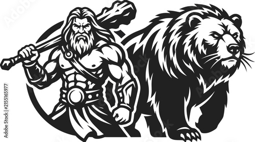 Warrior and bear illustration