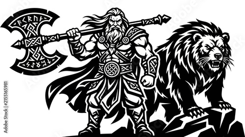 Warrior and bear illustration