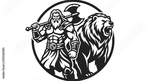 Warrior and bear illustration