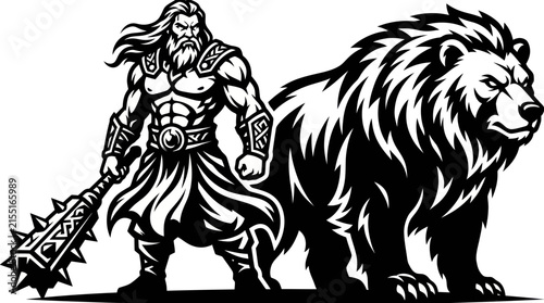 Warrior and bear illustration