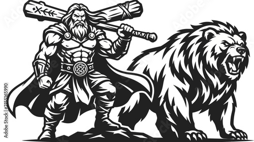 Warrior and bear illustration