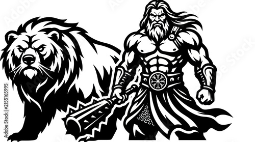 Warrior and bear illustration