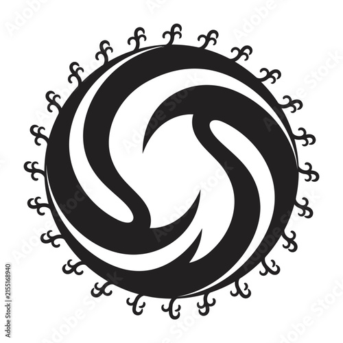 Black circular tribal sun emblem with decorative border.