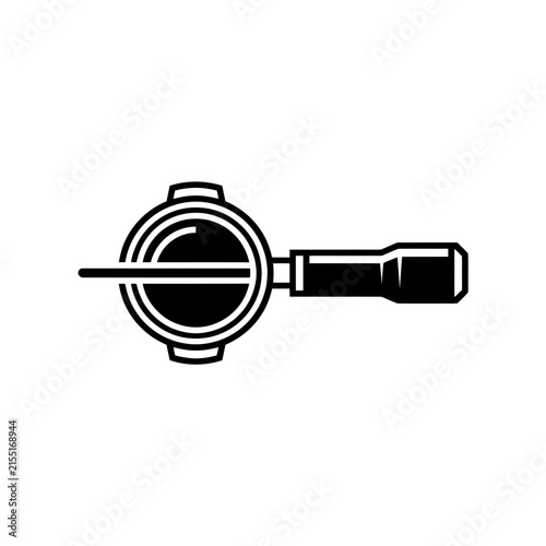Black coffee portafilter icon top view illustration.