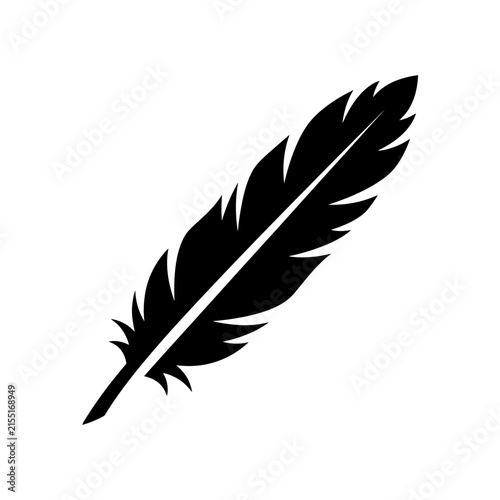 Black feather quill silhouette graphic.