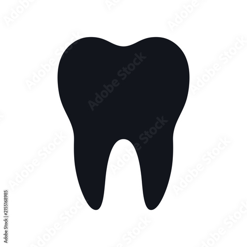 Black human tooth silhouette molar icon.