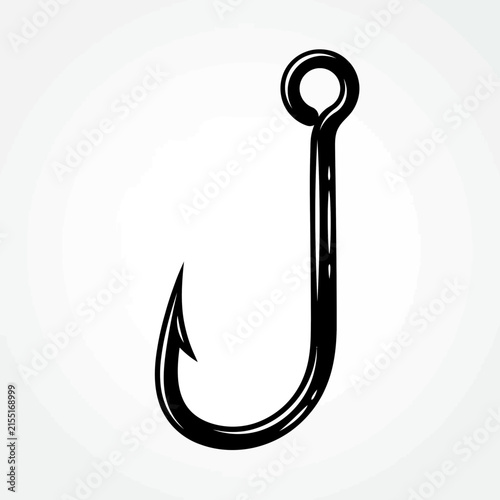 Black hand-drawn fishing hook icon on white.