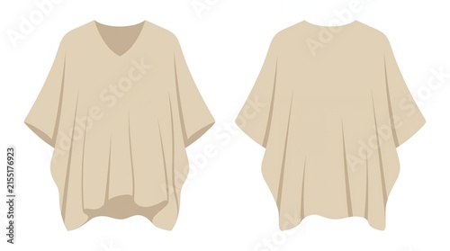 Minimalist Tan Women Poncho Top Front and Back Views Isolated on White Background for Fashion Apparel Design
