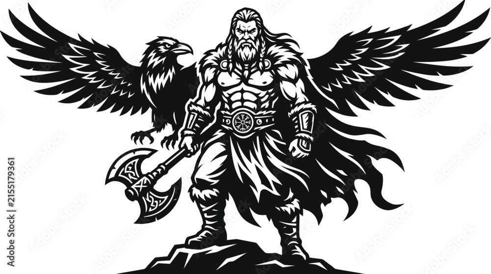 Obraz premium Warrior with axe and bird