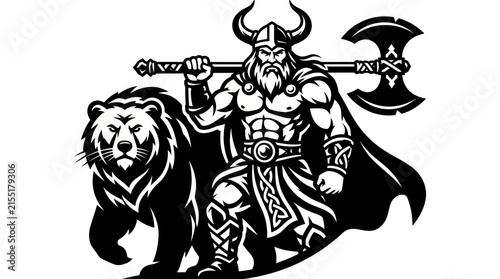Warrior with axe and bear