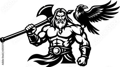 Warrior with axe and bird