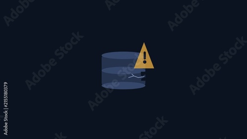 Database server error warning triangle animation for cyber security network failure alert and web hosting troubleshooting UI template