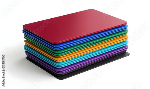 Stack Colorful Credit Cards Isolated Pure White Background Clean Minimal Finance