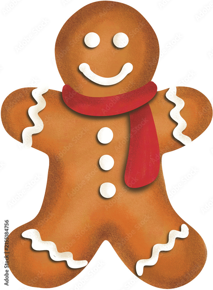 Obraz premium Gingerbread Man Cookie Illustration Wearing Red Scarf Isolated on Transparent Background 