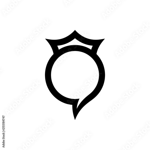 Black crown speech bubble shield icon.