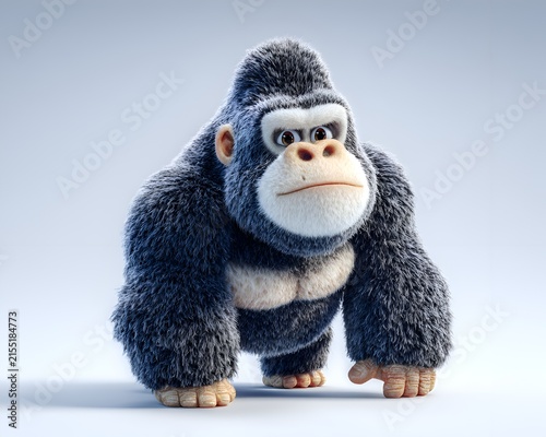 Cute cartoon gorilla standing on a white background, 3D render