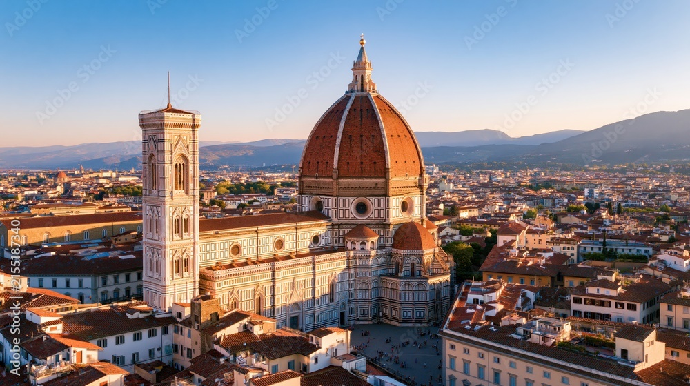 Fototapeta premium Italy Florence Cathedral Elevated Overlook Architectural Landmark in Brilliant Clear Sunlight