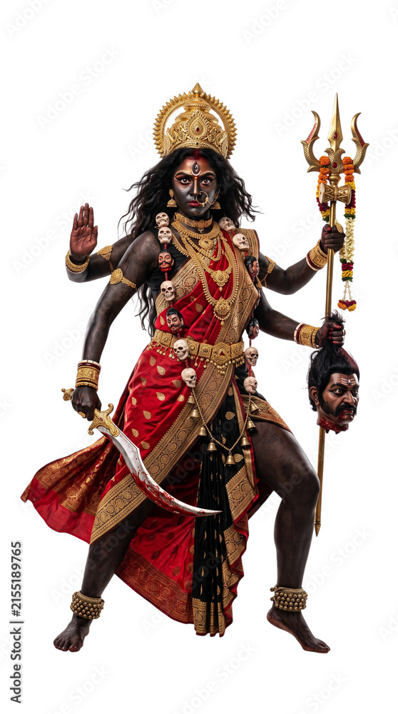 Obraz premium Fierce goddess kali holding a severed head isolated on transparent background