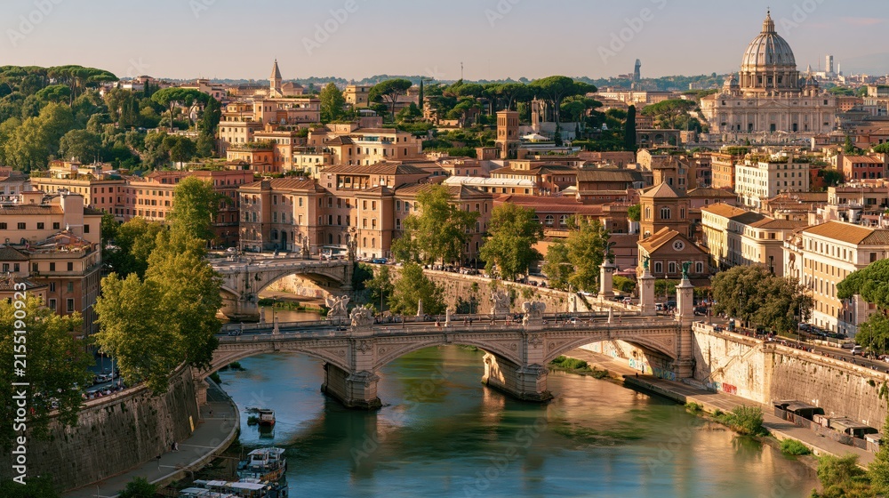 Fototapeta premium Authentic Italy Landscape and Landmark Scenery at Ponte Sant Angelo Rome