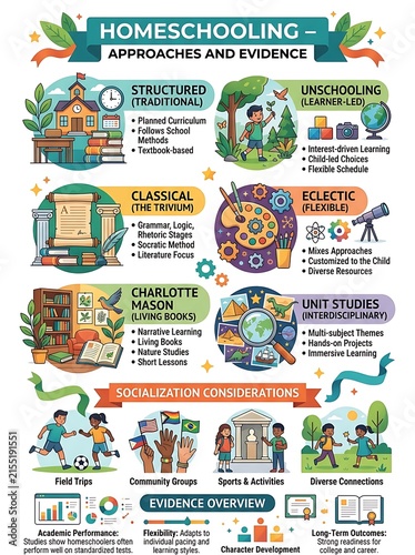 Homeschooling methods and social evidence educational infographic