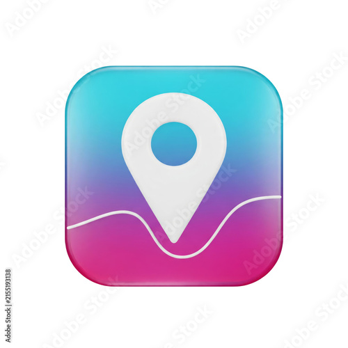 Glossy location pin map app icon with gradient background, isolated on a transparent background
