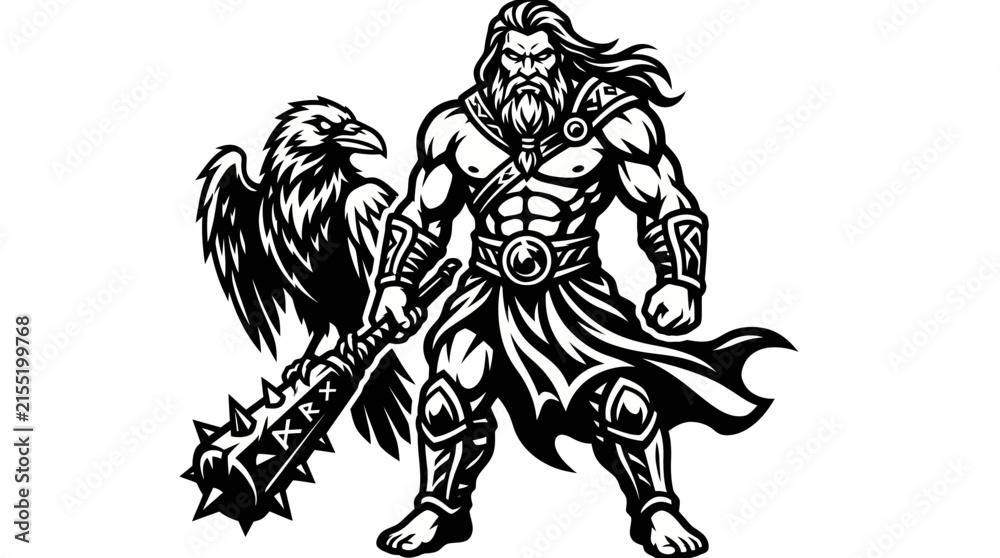 Obraz premium Warrior with weapon and bird