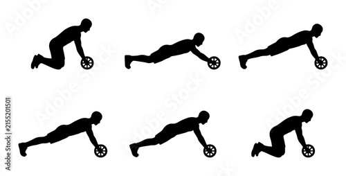 Ab Roller Exercise Sequence, Fitness Silhouette, Core Workout Progression, Health Training