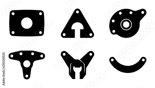 Industrial Gaskets and Seals Vector Set, Mechanical Components, Black Silicone Rubber Shapes