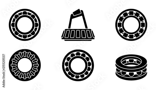 Ball Bearing Icons Set, Mechanical Components Vector Graphics, Industrial Parts Collection