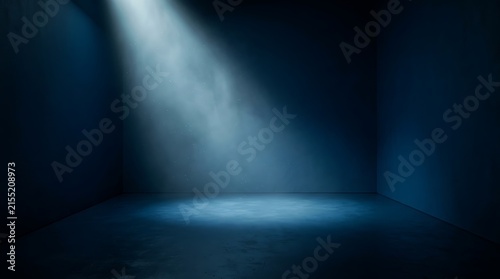 Empty dark blue studio background with light effect space