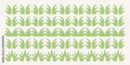 Photography Flat green grass tufts arranged in a repeating pattern on a white background