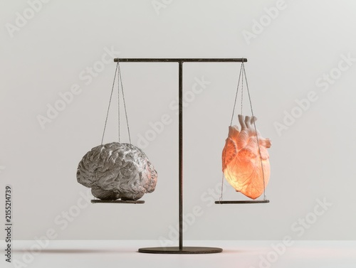 Balance Scale Weighing Human Brain Against Anatomical Heart.