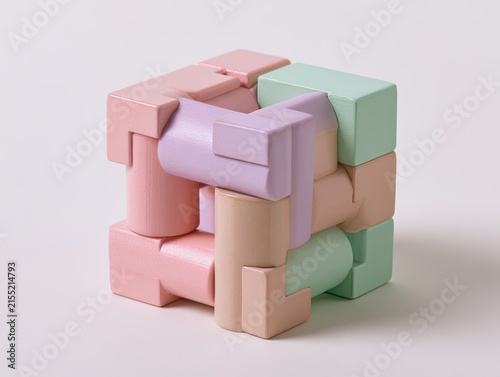 Abstract Geometric Cube Puzzle Toy with Pastel Colors.