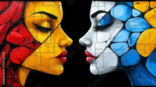 Abstract Faces Colorful Art Illustration with Contrast and Emotion