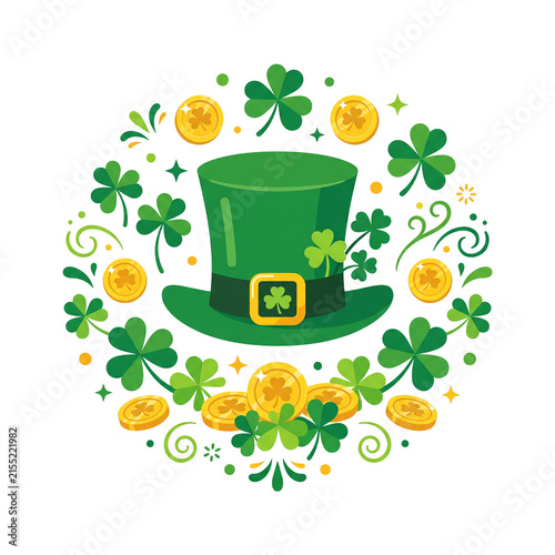 St. Patrick's Day Green Hat with Shamrocks and Gold Coins