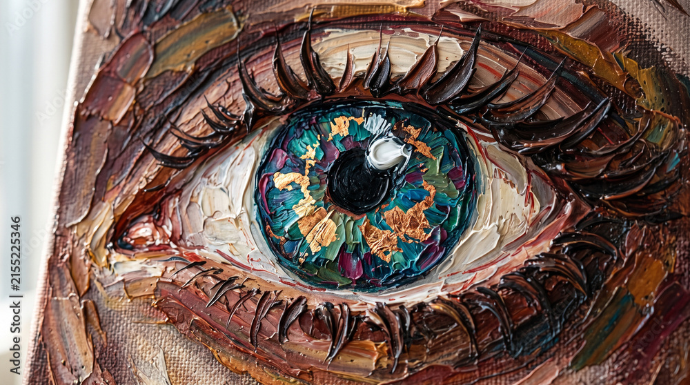 Obraz premium Close up of abstract painting of human eye with vibrant colors and textured strokes, eye art.