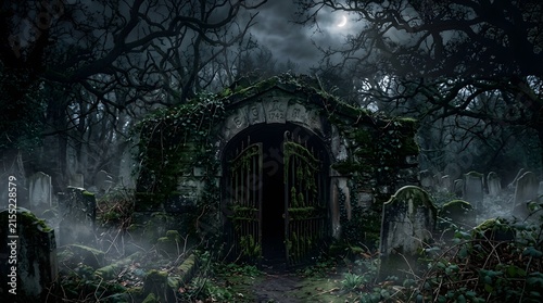 An eerie and captivating halloween scene depicts a gothic stone archway bathed in moonlight hinting at mysteries and spooky adventures awaiting those who dare