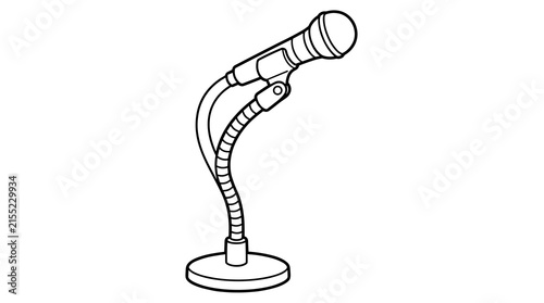 Obraz na płótnie Black and white outline illustration of a gooseneck microphone on a stand, isola