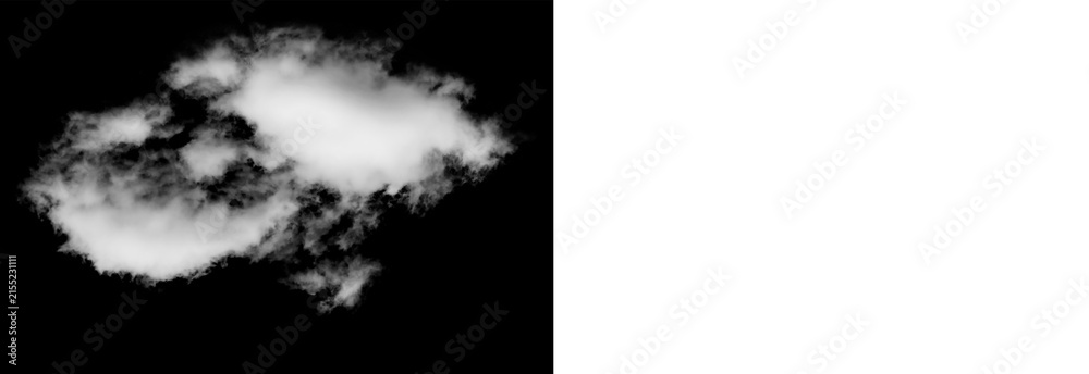 Naklejka premium Puffy cumulus cloud clusters with alpha channel and black background for composition.