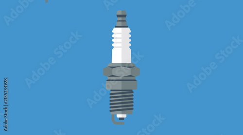 Car spark plug illustration isolated on blue background for automotive engine maintenance