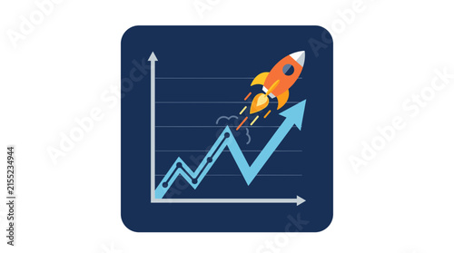 Business Growth Chart with Rocket Ship Soaring Upward for Success and Startup Concept