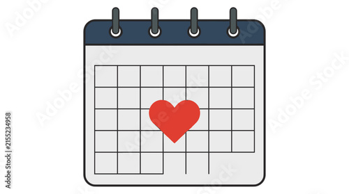 Calendar icon illustration featuring a red heart on the dates grid for special event planning