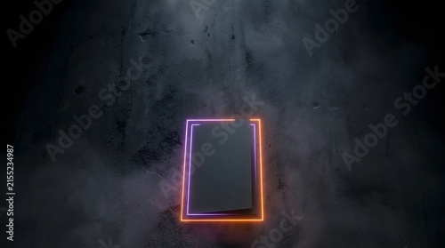 This captivating abstract image features a glowing rectangular frame amidst a dark pixelated background evoking a sense of mystery and digital artistry creating a