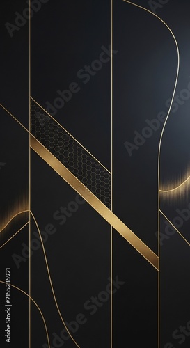 Abstract gold lines crossing dark geometric panel