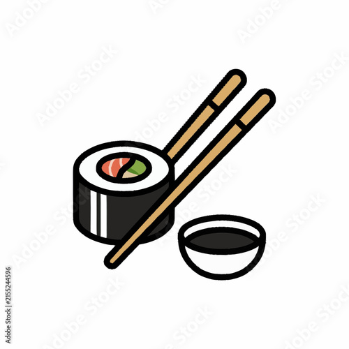 Sushi Roll with Chopsticks and Soy Sauce Dish